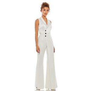 Mac Duggal 26603 NWT ASYMMETRICAL SLEEVELESS FAUX TUXEDO JUMPSUIT